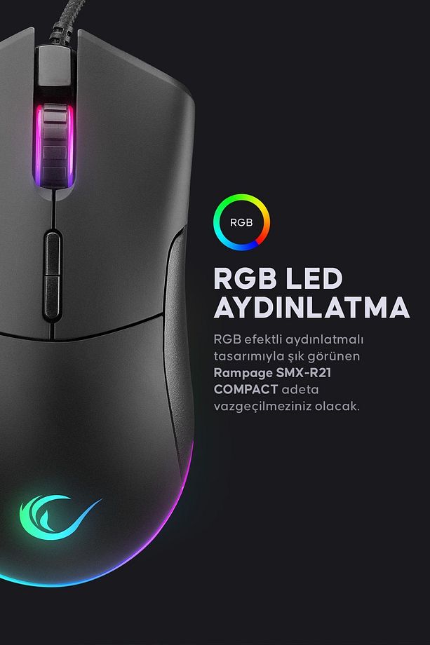 Smx-r21 Compact Usb Siyah Rgb Ledli Makrolu 12800dpi / 1000hz Drag Click Gaming Oyuncu Mouse - 2