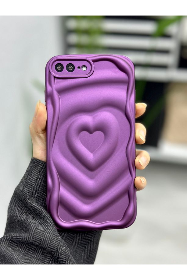 Iphone 7 PLUS VE 8 PLUS Uyumlu 3d Mat Kalp Kabartma Silikon Kılıf - 1