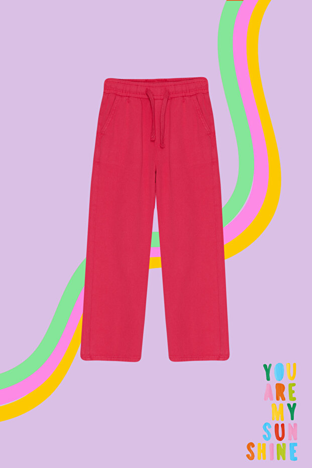 Fuşya Kız Çocuk Pamuklu Beli Lastikli Pantolon Jean TKDSS24PL00002 - 3