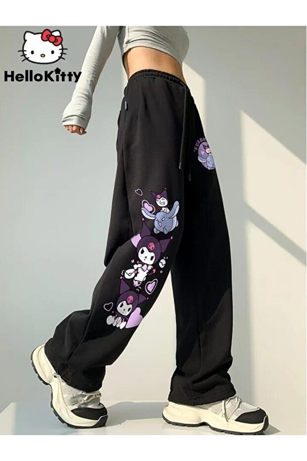 Kuromi Detail Unisex Black Sweatpants