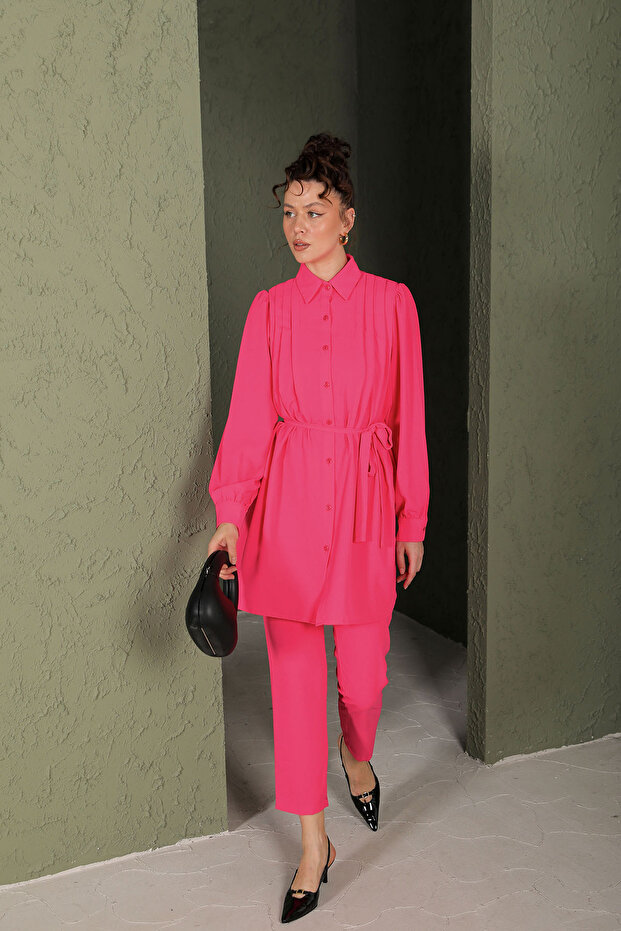 طقم قميص كريب فوشيا - موديل أساسي 53-212 - 2