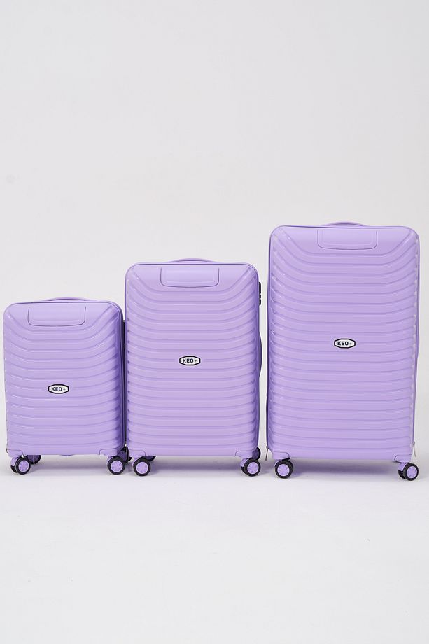 Keo-Plus Lila 3'lü Set Silikon Kırılmaz PP Valiz (Kabin+Orta+Büyük) - 5