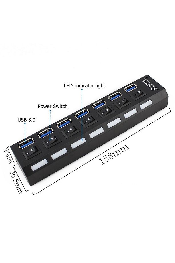 7 Port Usb Hub Çoklayıcı Usb 3.0 On Off Tuşlu - 4