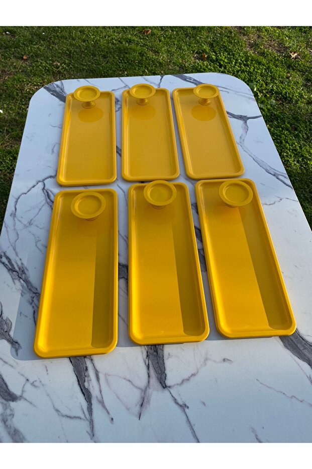 2 Model 6-Piece Yellow Baton Tray and 6-Piece Yellow Macaron Bowl, Coffee and Pastry Serving Presentation Tray