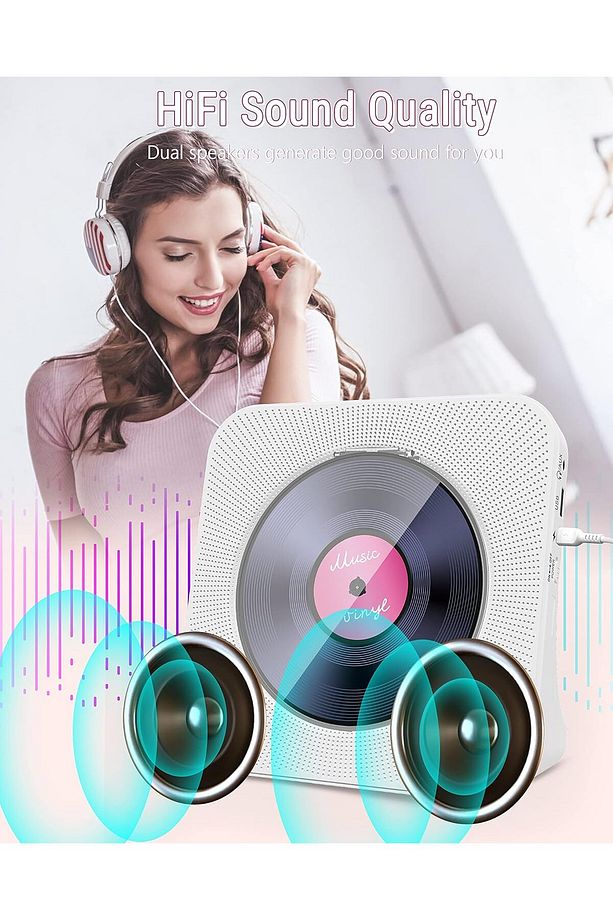 Taşınabilir CD Çalar Bluetooth 5.0, HiFi Ses Hoparlörü, Uzaktan Kumandalı, LED Ekran, AUX/USB - 7