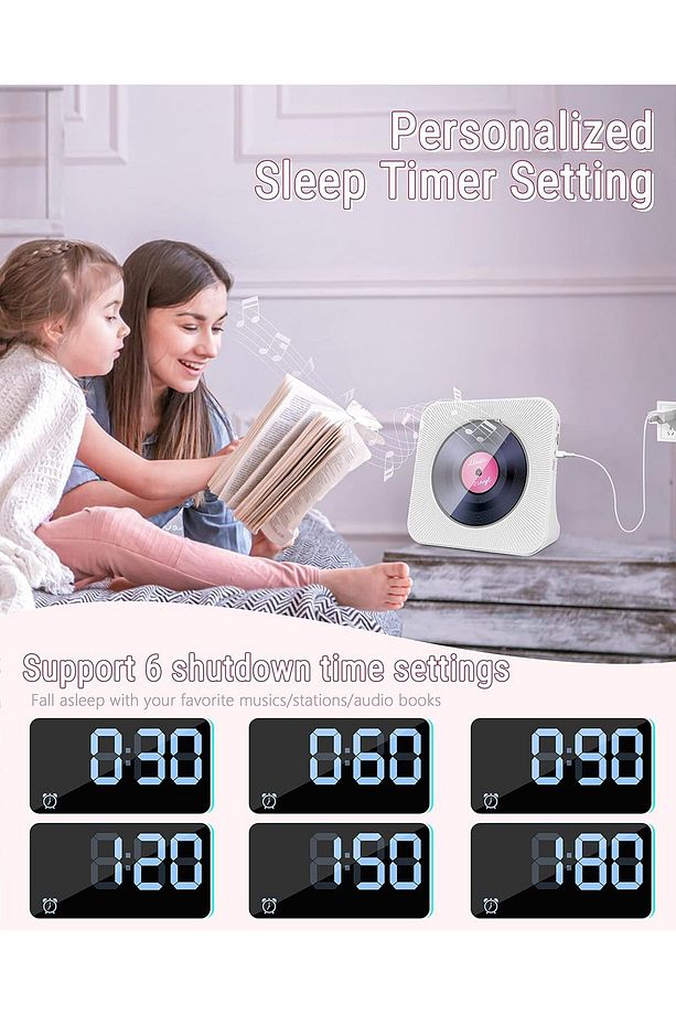 Taşınabilir CD Çalar Bluetooth 5.0, HiFi Ses Hoparlörü, Uzaktan Kumandalı, LED Ekran, AUX/USB - 6