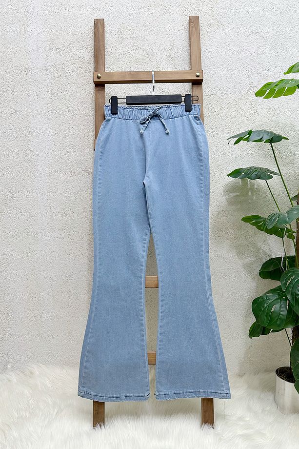 İspanyol Paça Lasitkli Kot Pantolon - Açık Mavi - 3
