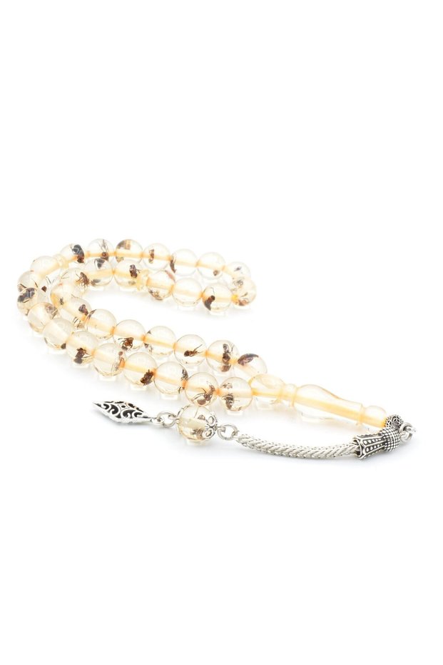 Sphere Cut Transparent Ant Fossil Powder Amber Prayer Beads 10 mm