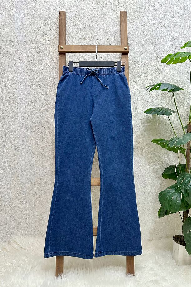İspanyol Paça Lasitkli Kot Pantolon - Koyu Mavi - 2