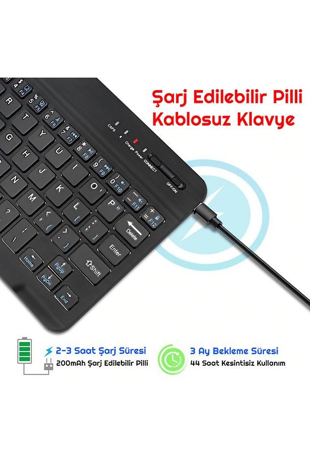 Mini Bluetooth Kablosuz Şarjlı Pilli Slim Rubber Klavye - 3