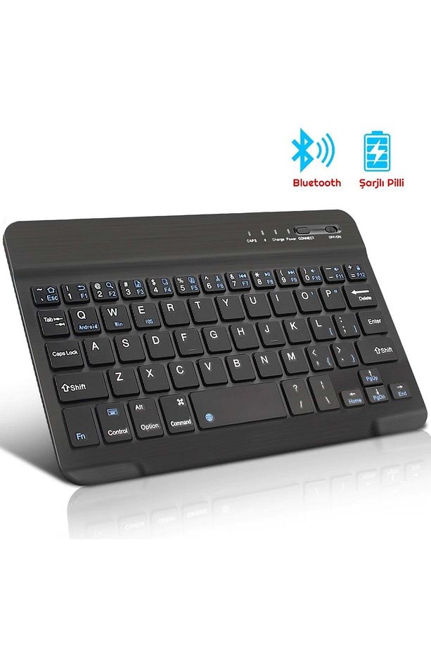 Mini Bluetooth Kablosuz Şarjlı Pilli Slim Rubber Klavye - 1
