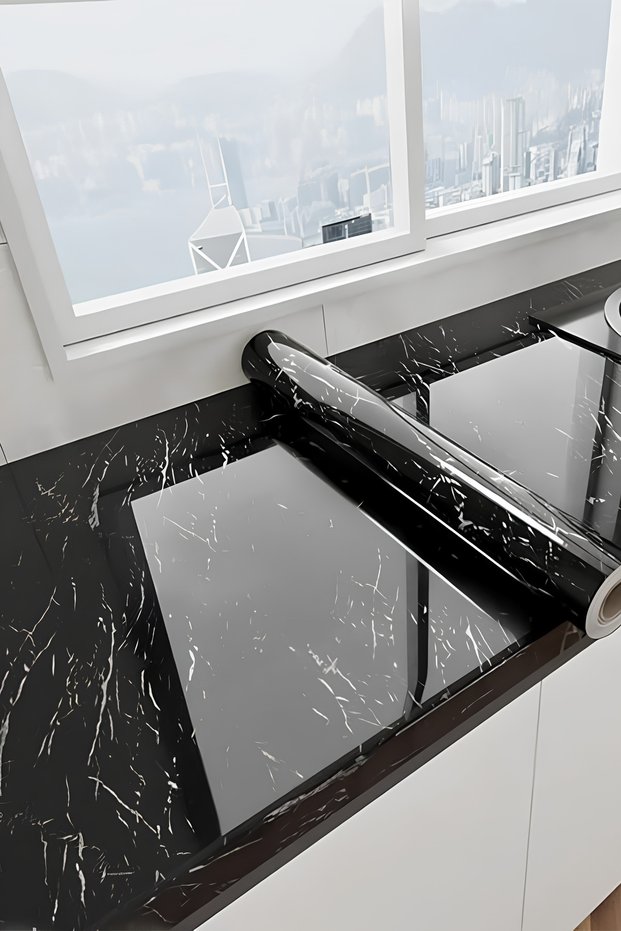 Self-Adhesive Furniture Covering Film, 5 Meters, Marble Patterned Cabinet Covering Paper, Home Decor
