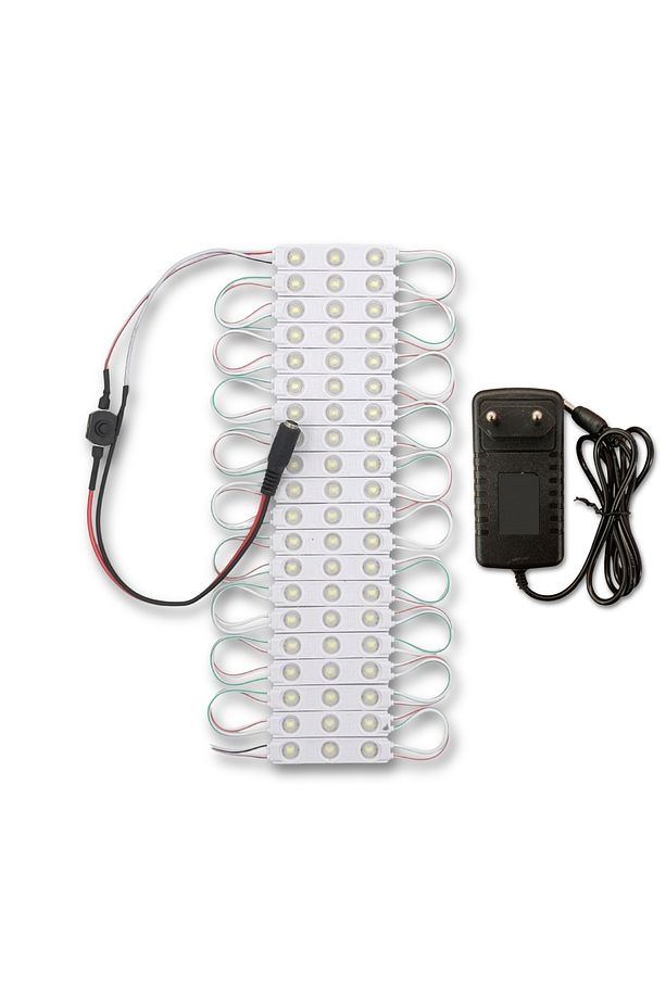 Modül LED 20 Adet Beyaz, Adaptör ve  Çıt Çıt Aç-Kapa Anahtar Dahil Tak Çalıştır Hazır Set Ürün - 1