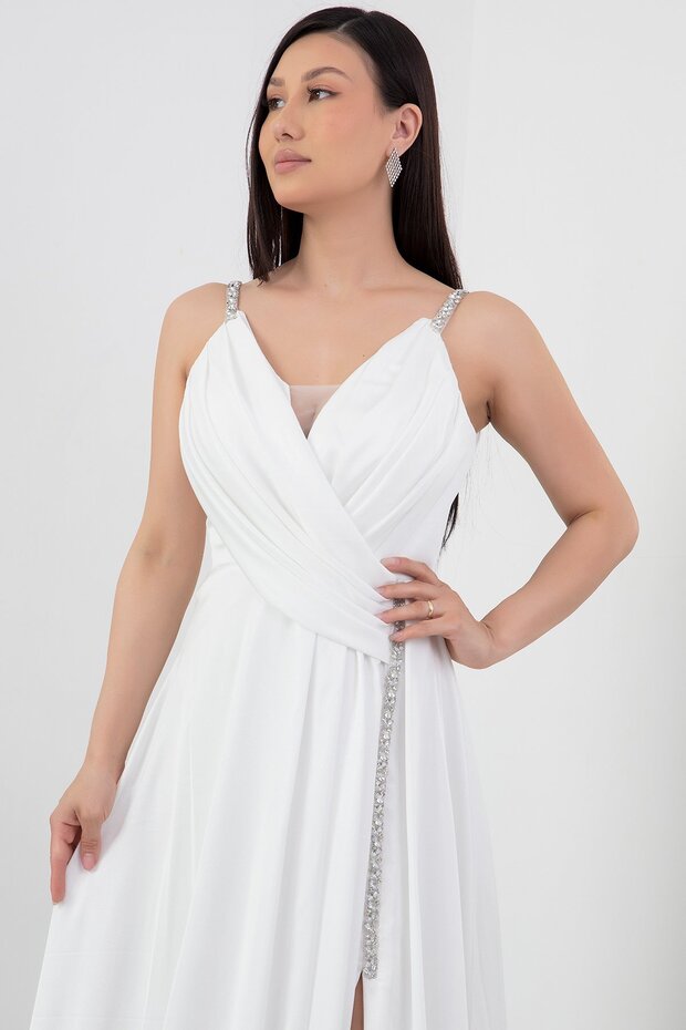 Simli Saten Askılı Abiye Elbise DMN4613 - 2