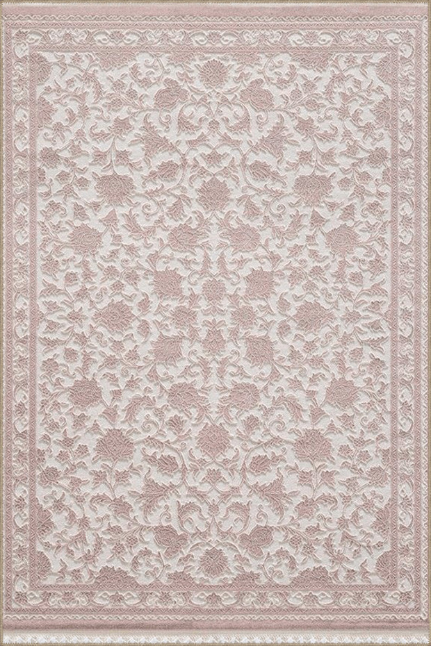 Powder Pink Themed Motif Floral Floral Patterned Vintage Decorative Carpet 4878
