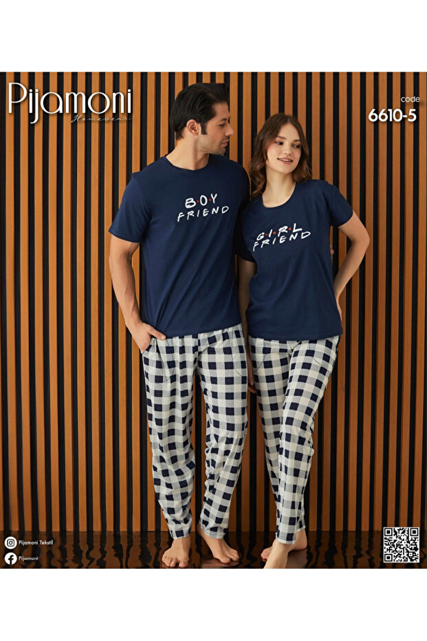 Lacivert  Kısa Kollu Eşli Pijama Takımı 6610-05 - KADIN - 1