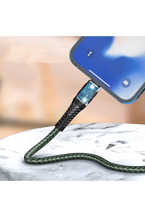 İphone Serisi Uyumlu Usb 3.0 to Lightning 1 Metre Tel Örgü 60W Usb Data Şarj Kablosu - 5