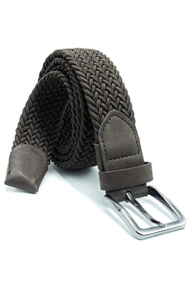 Knitted Elastic Belt 3.5cm - Shorts Belt - Jeans Belt - Canvas Pants Belt - Brown