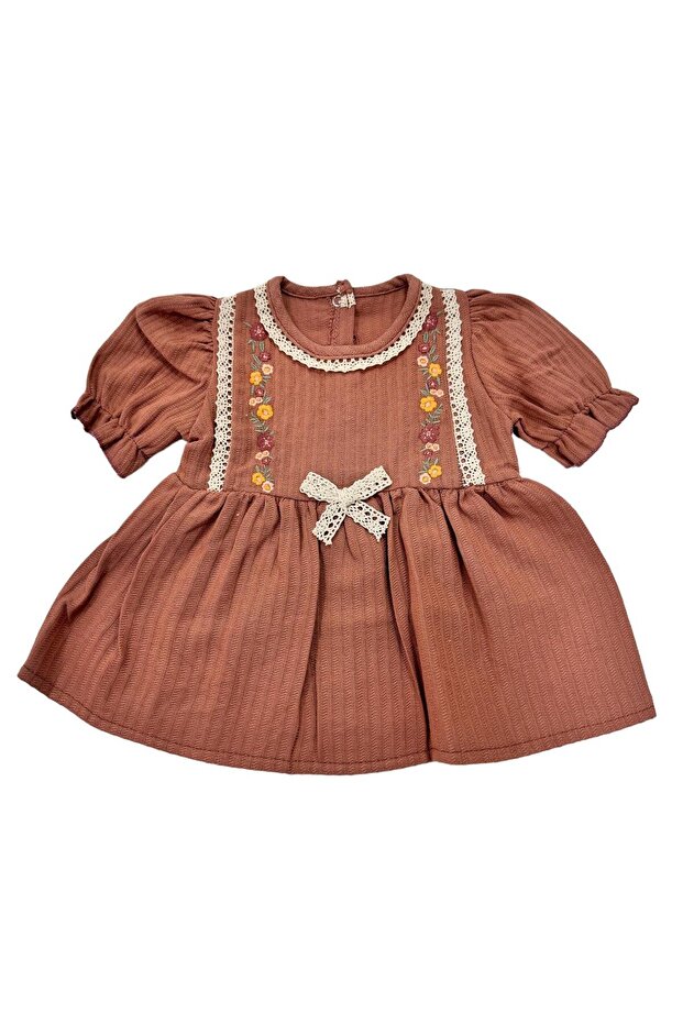 Short Sleeve Scalloped Gathered Muslin Baby Dress