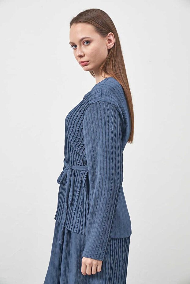 Pliseli Bluz İndigo - 7