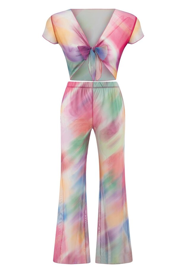 Colorful Tulle Crop Pants Set with Stitching Detail