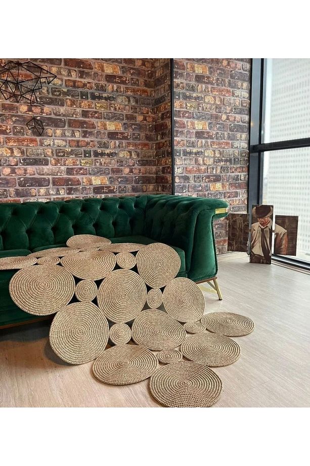 jüt hasır el örgüsü halı kilim yıkanabilir çift taraflı oval - 3