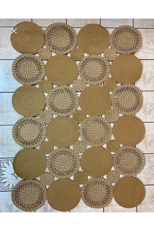 jüt hasır el örgüsü halı kilim yıkanabilir çift taraflı oval - 2