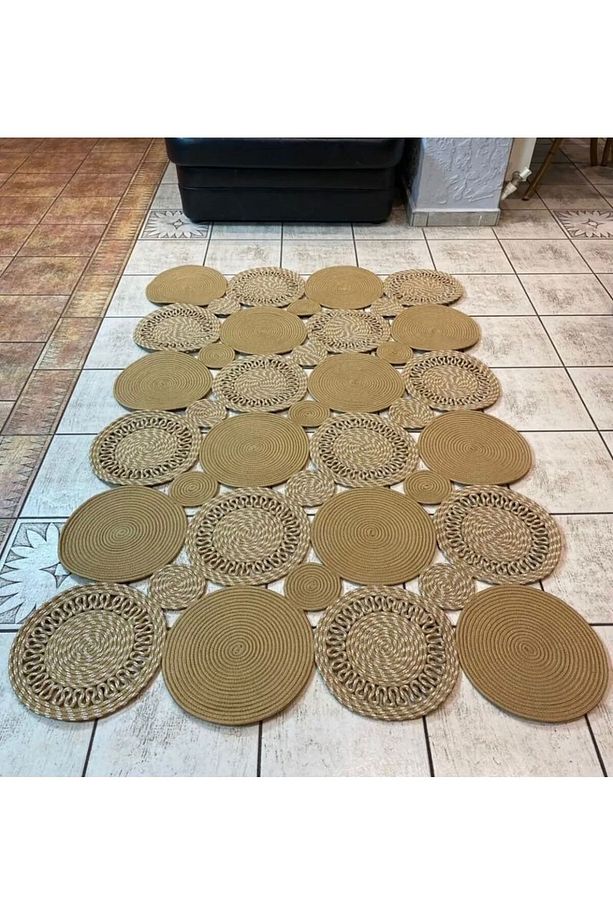 jüt hasır el örgüsü halı kilim yıkanabilir çift taraflı oval - 1