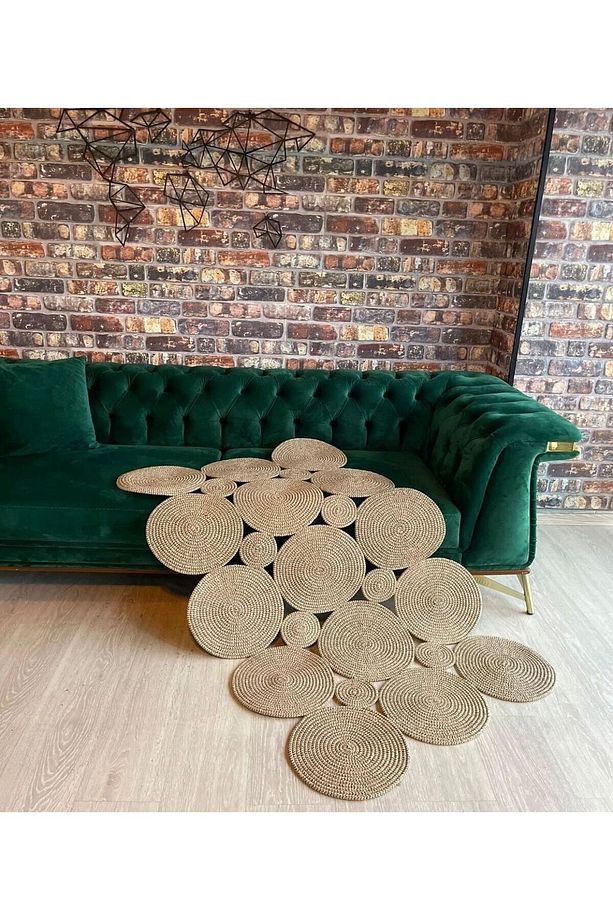 jüt hasır el örgüsü halı kilim yıkanabilir çift taraflı oval - 4