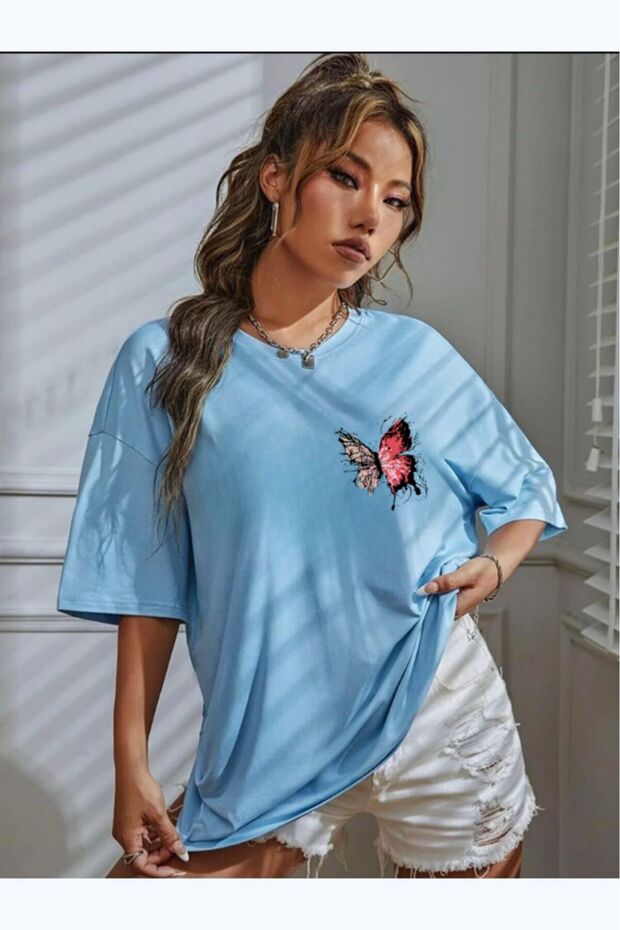 Butterfly Printed Oversize T-Shirt Garalio