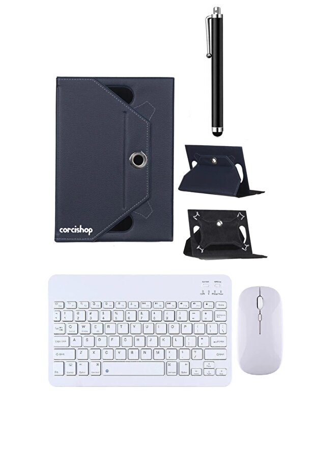 Vorcom S12 10.1 inç Kılıf Universal Standlı + Bluetooth Klavye Mouse Set +  Kalem Standlı - 1