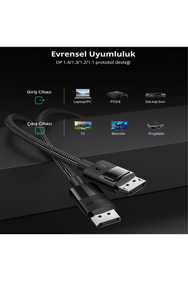 8k 60hz Displayport To Displayport 1.4 Örgülü Kablo 3 Metre - 5