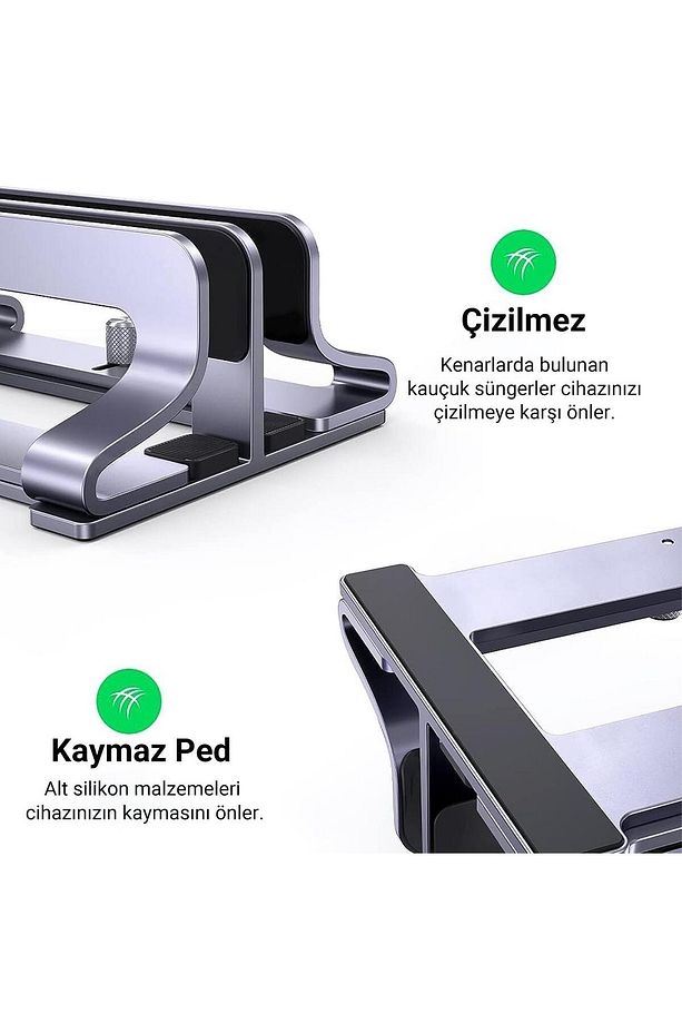 Masaüstü Alüminyum Çift Yuvalı Dikey Notebook Macbook Laptop Standı - 2