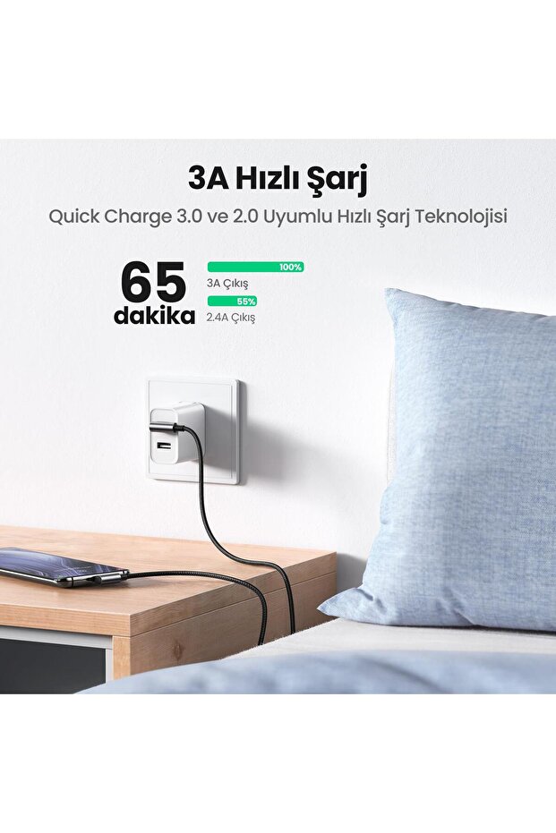 Usb-a To Type-c 90 Derece 3a Hızlı Şarj Ve Data Kablosu 1 Metre - 3