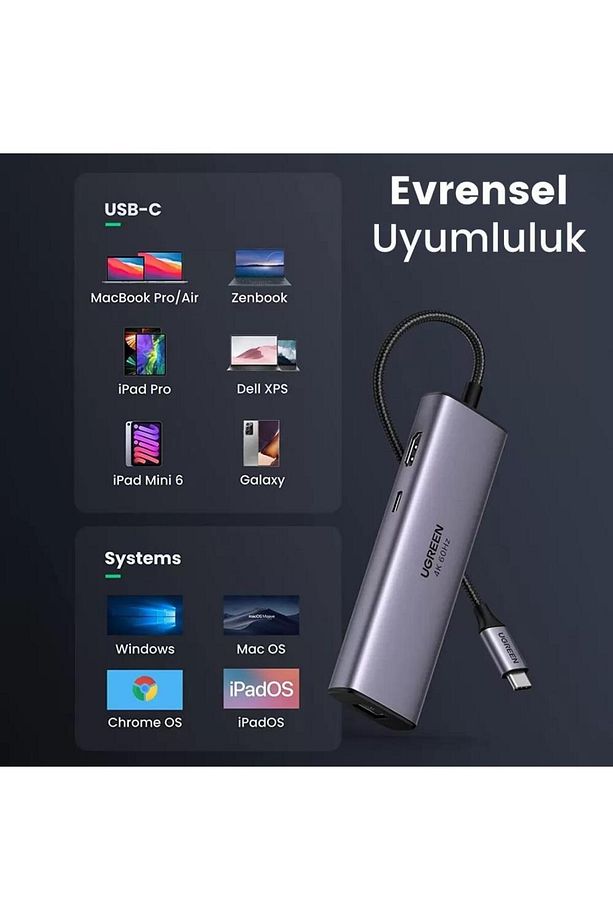 Type C To Pd 100w Hdmı Rj45 Usb Sd Micro Sd Dönüştürücü Hub - 7