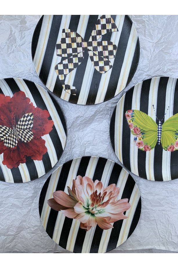 Pudra Rengi Çiçekli Çizgili Retro Dekoratif Duvar Tabağı Duvar Süsü 26cm - 6