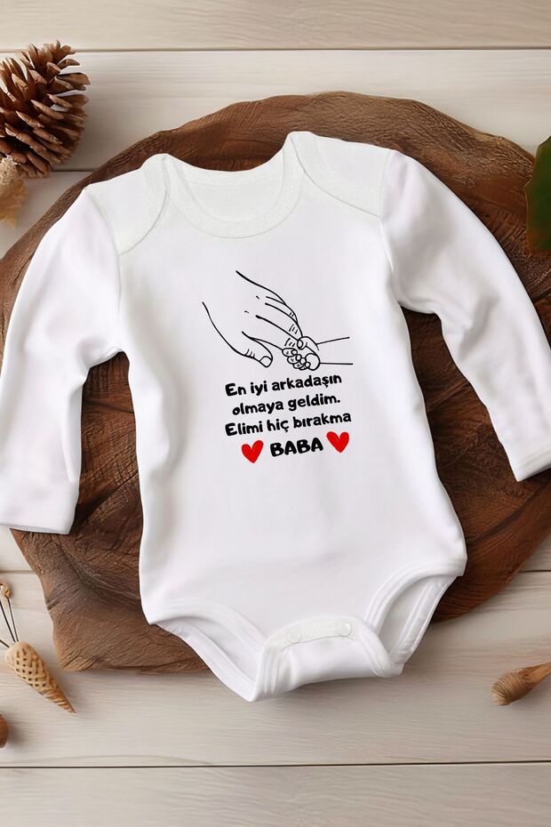 Special Design White Long Sleeve Baby Bodysuit with Dad Lettering 100% Organic Cotton