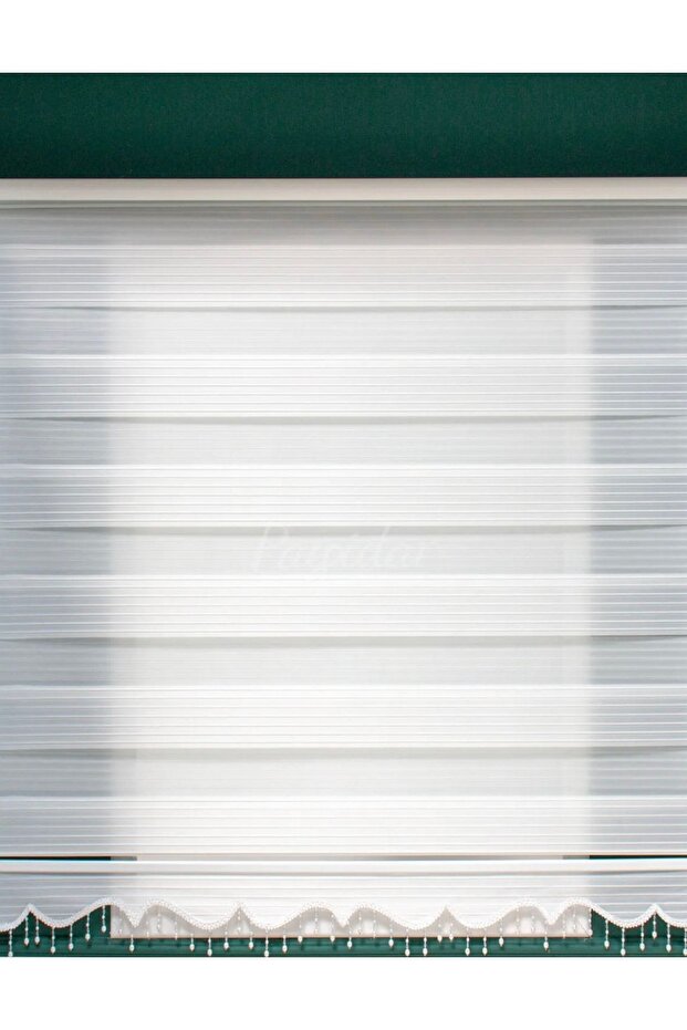 Beyaz Pliseli Boncuklu Zebra Stor Perde - 2