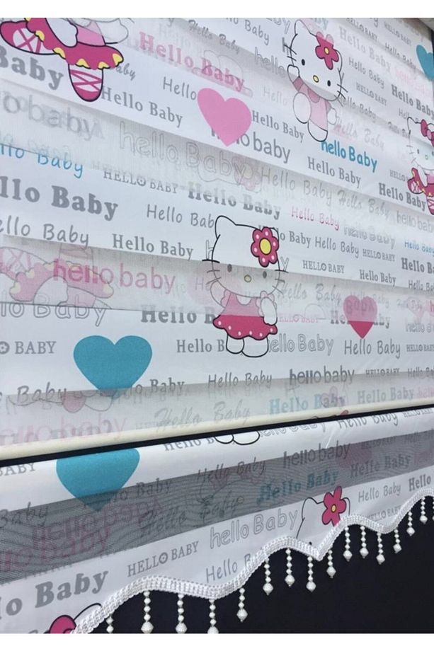 Hello Kitty Desenli Boncuklu Zebra Stor Perde - 4