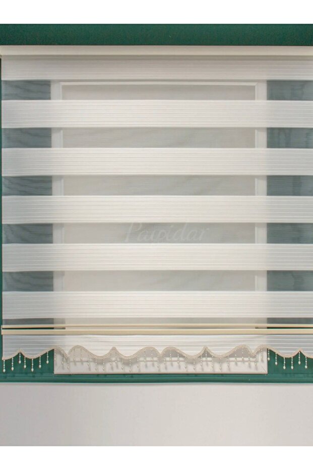 Boncuklu Pliseli Krem Zebra Stor Perde - 2