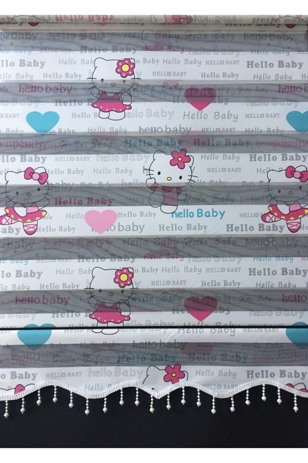 Hello Kitty Desenli Boncuklu Zebra Stor Perde - 1
