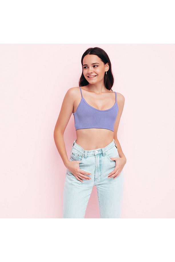 İp Askılı Fitilli Pamuk Örme Kısa Crop Atlet 40 cm - 3