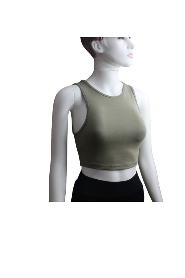 Kalın Askılı Fitilli Pamuk Örme Kısa Crop Atlet 40 cm - 5