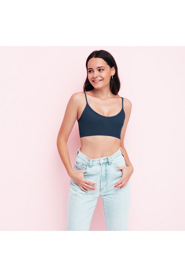 İp Askılı Fitilli Pamuk Örme Kısa Crop Atlet 40 cm - 1