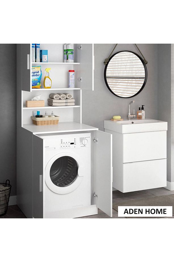 Banyo Dolabı, Kapaklı Çamaşır Ve Kurutma Makinesi Dolabı, %100 Beyaz Mdf Banyo Dolabı Büyük Boy - 4