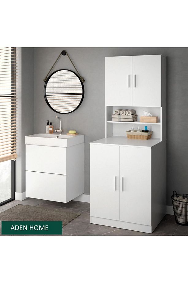 Banyo Dolabı, Kapaklı Çamaşır Ve Kurutma Makinesi Dolabı, %100 Beyaz Mdf Banyo Dolabı Büyük Boy - 1