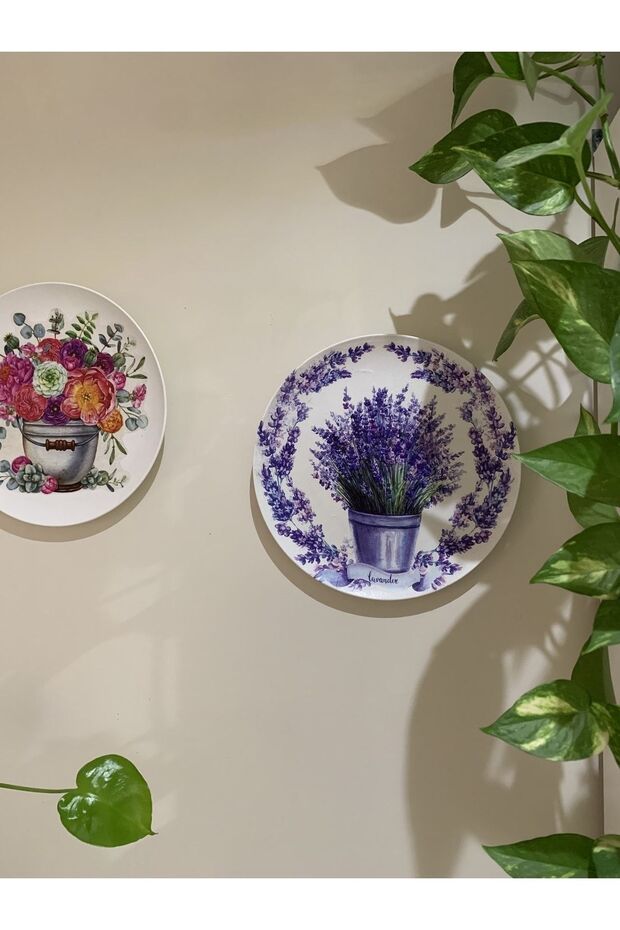 Lavanta Desenli Lila Duvar Tabağı Dekoratif Bahçe Balkon Mutfak Salon Duvar Süsü No:82 - 8