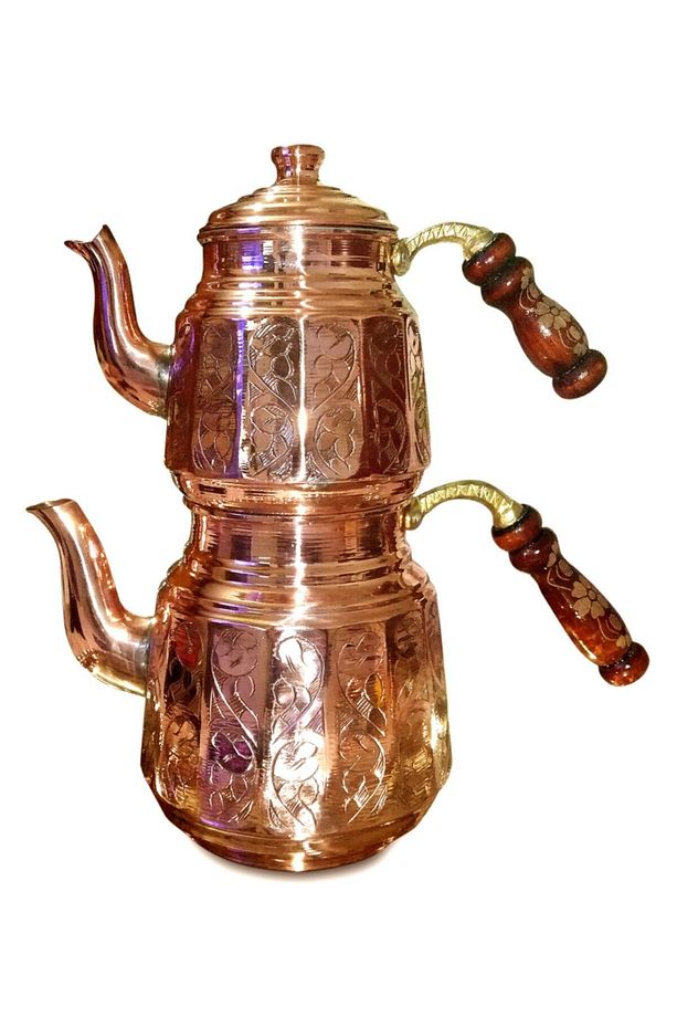 Aile Boyu El Yapımı Keski Işlemeli Bakır Çaydanlık - 2900 Ml. - 2
