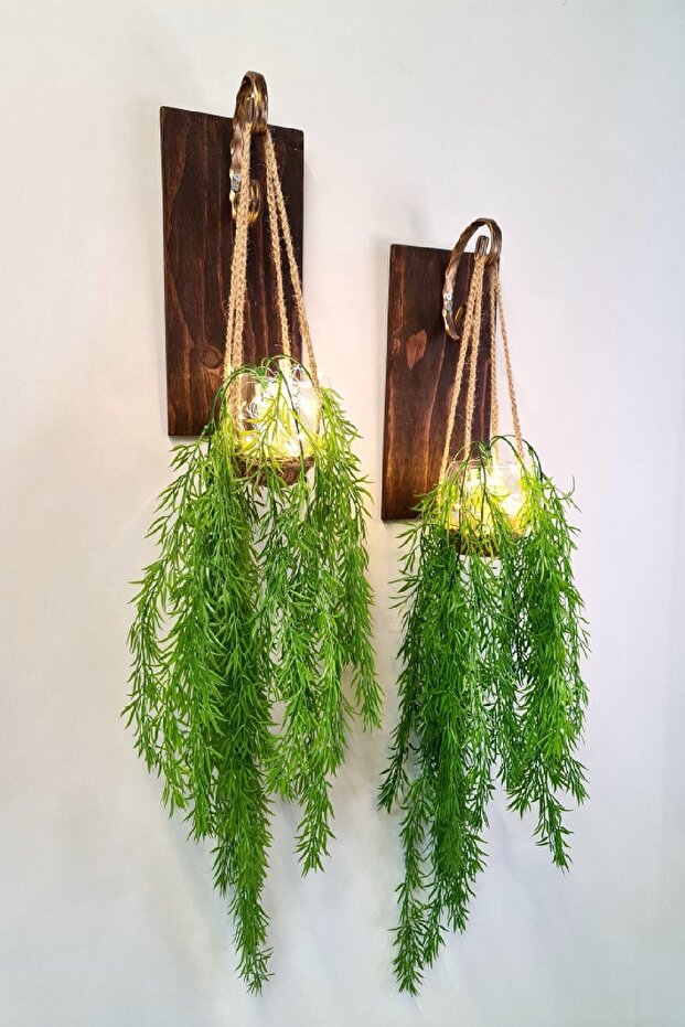 Duvar Dekoru, Led Işıklı, Sarmaşık Çiçekli, Ceviz Aplik Ikili Set - 2