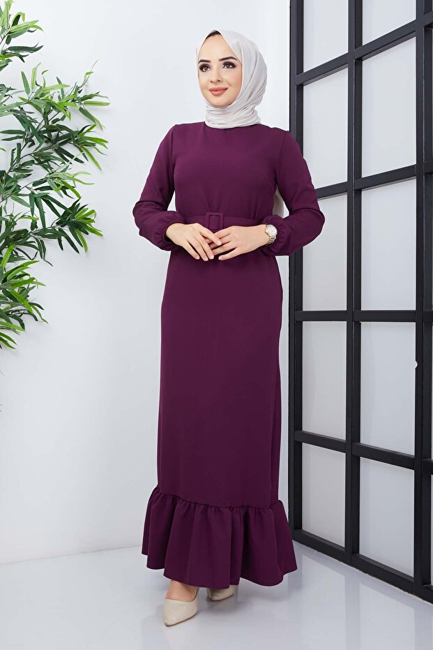 Gülce Krep Elbise - Mor - 2